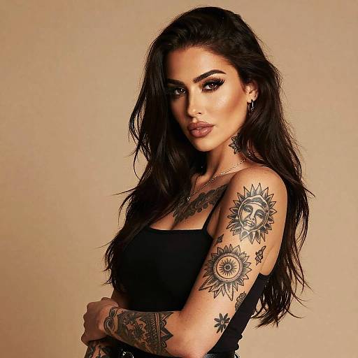 Confident Woman with Sun-Themed Tattoos and Gen Z Style