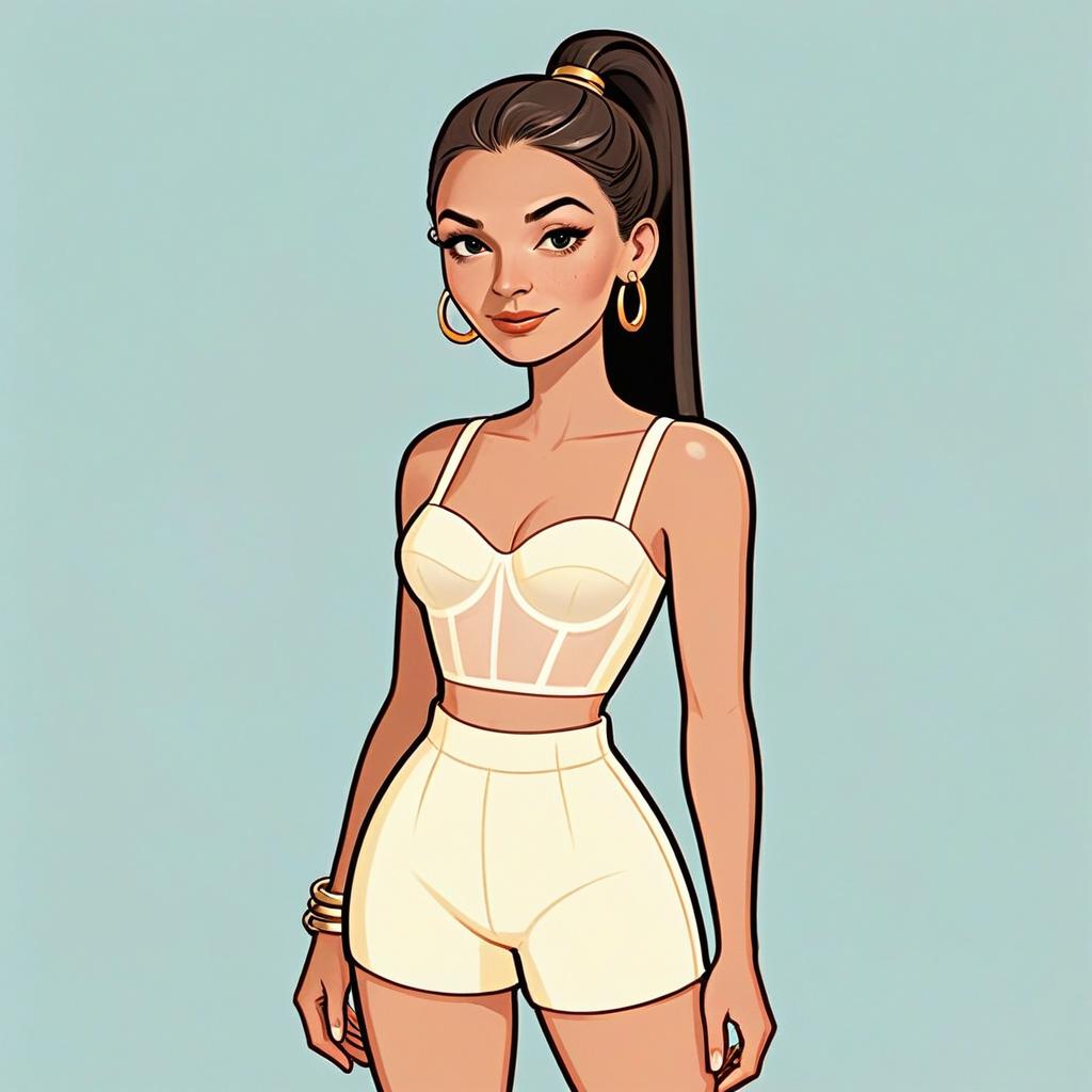 Modern Chic Woman with Pretty Face and Hair in Stylish Cream Outfit