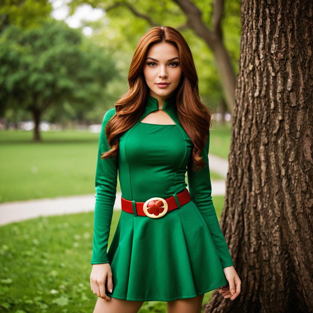 Confident Woman in Green Dress Outdoors Confident Woman in Green Dress Outdoors
