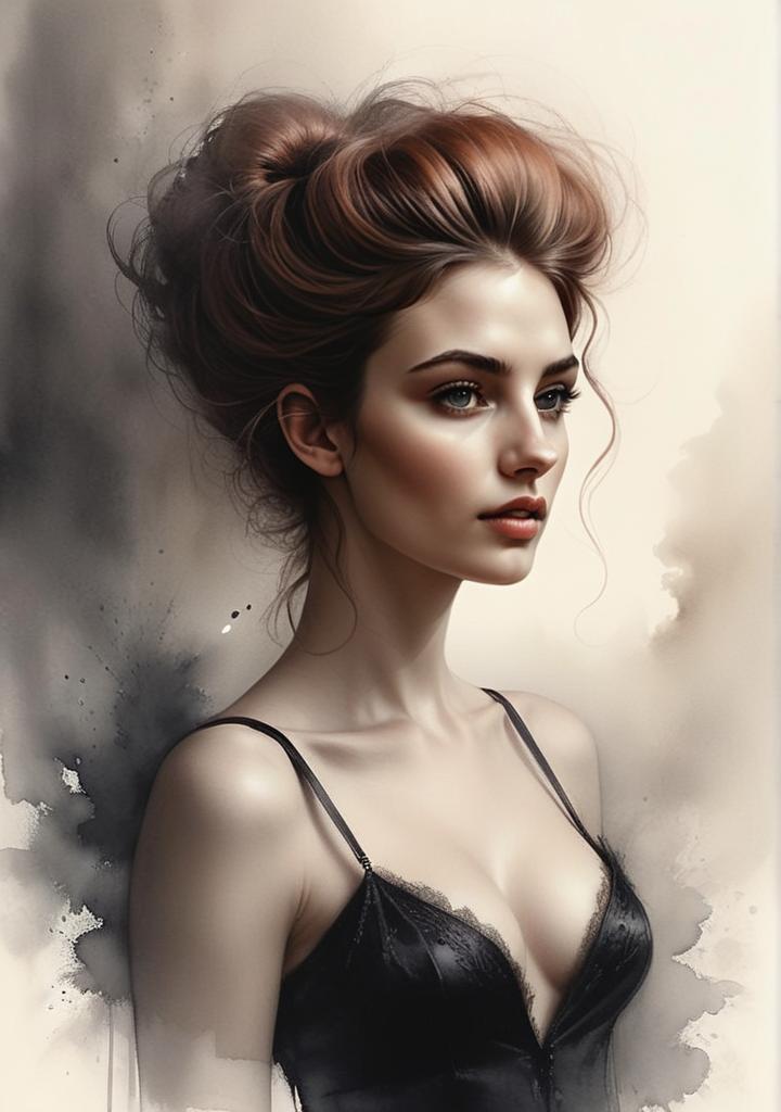 Elegant Portrait of a Young Woman with Updo Elegant Portrait of a Young Woman with Updo