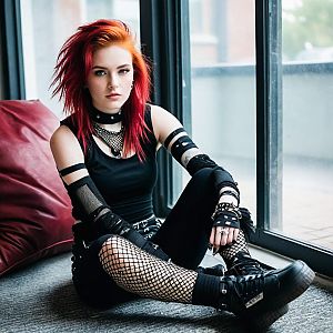 Punk Woman with Red Hair by Window