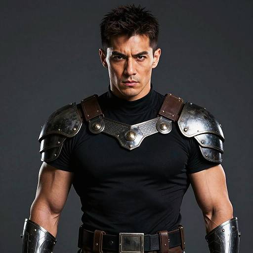 Man Wearing Medieval Style Armor with Modern Black Clothing