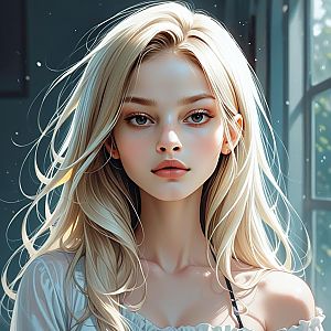 Digital Portrait of a Young Woman with Blonde Hair