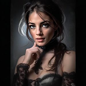 Portrait of Woman in Elegant Black Lace with Dramatic Lighting