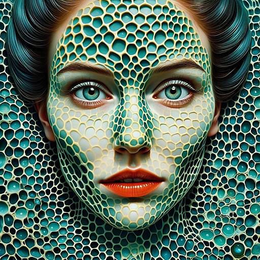 Surreal Woman's Face with Honeycomb Pattern Texture