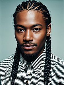 Photorealistic Fashion Studio Portrait of Man with Cornrow Braids