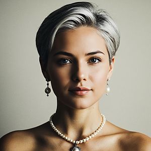 Confident Woman with Silver Hair and Pearls