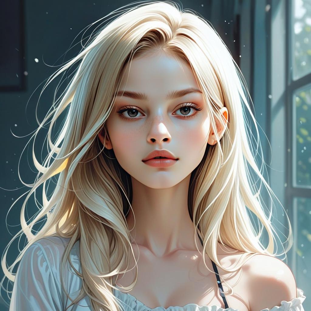 Digital Portrait of a Young Woman with Blonde Hair