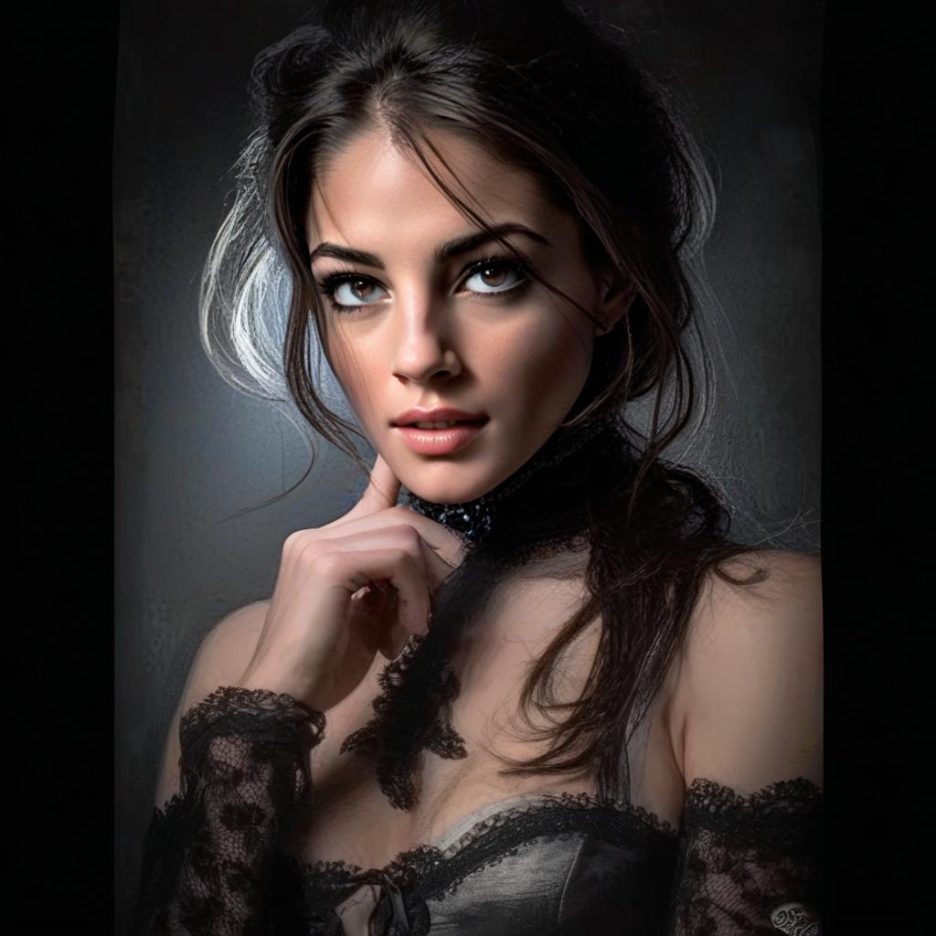 Portrait of Woman in Elegant Black Lace with Dramatic Lighting