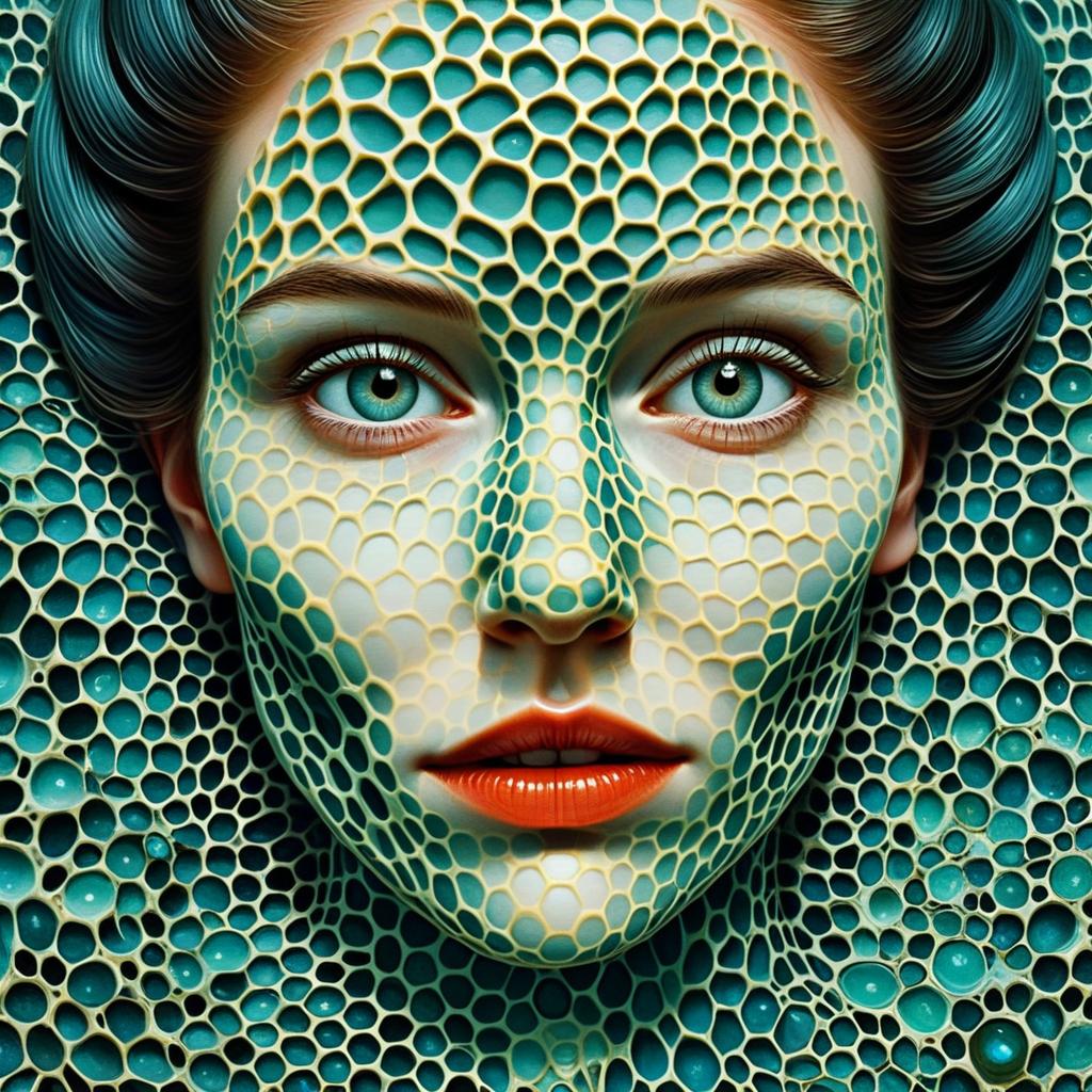 Surreal Woman's Face with Honeycomb Pattern Texture