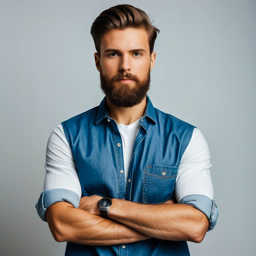 Confident Young Man in Denim Vest