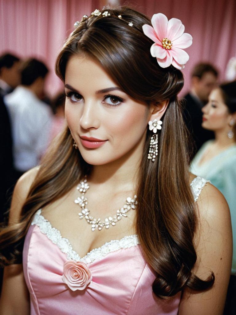 Elegant Woman in Pink Floral Costume at Sweet Party