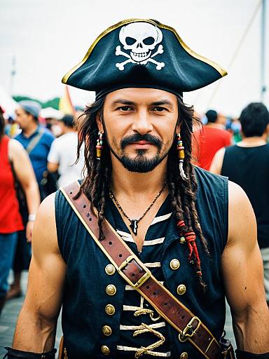 Man in Sleeveless Pirate Costume at Cosplay Festival