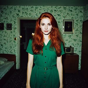 Young Woman with Red Hair in Vintage Room