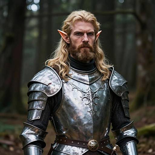 Fantasy Elf Warrior in Medieval Armor Forest Portrait