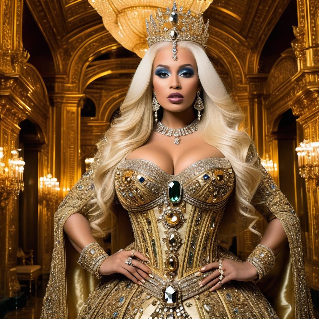 Regal Woman in Opulent Gold Gown Regal Woman in Opulent Gold Gown