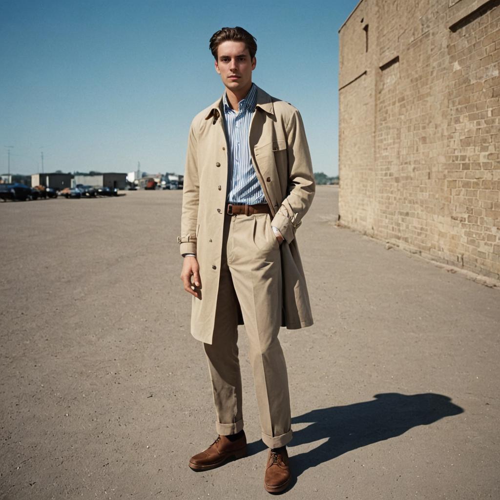 Stylish man in trench coat posing confidently in urban setting