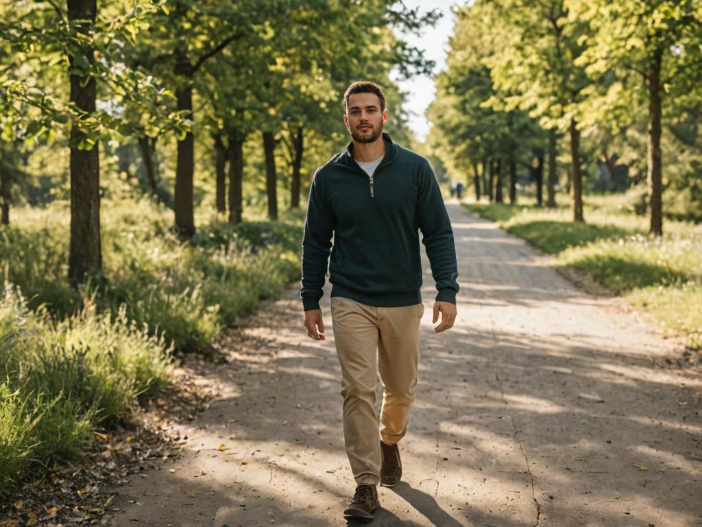 Man Walking on Tree-Lined Path