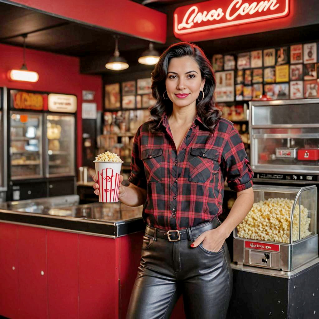 Fashionable Woman in Retro Movie Theater