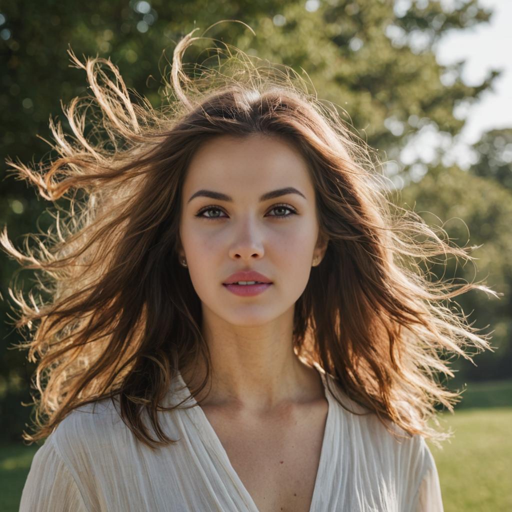 Woman with Wind-Tousled Hair - Natural Beauty & Freedom