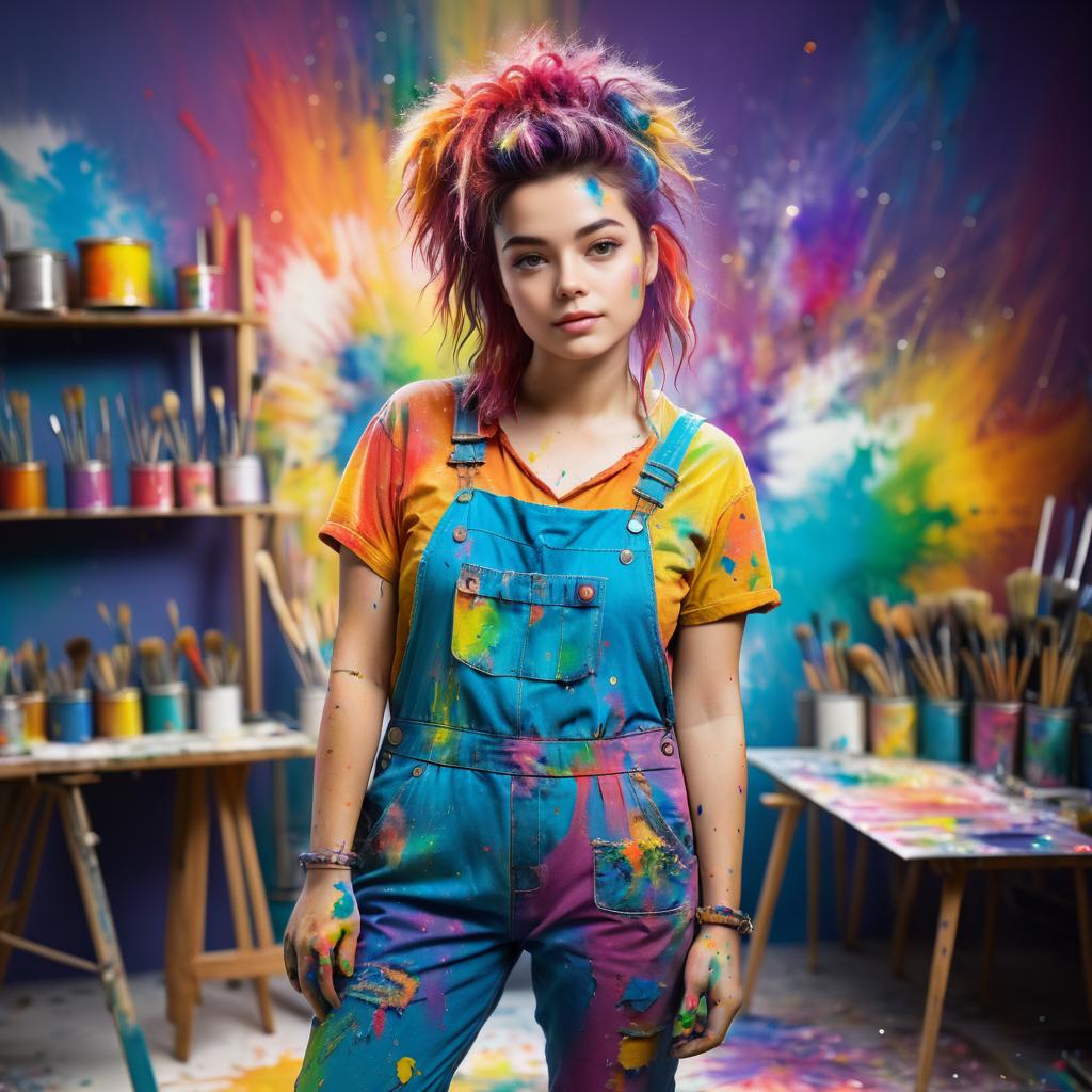 Confident Young Woman in Colorful Art Outfit