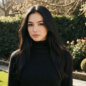 Young Woman in Black Turtleneck Outdoors