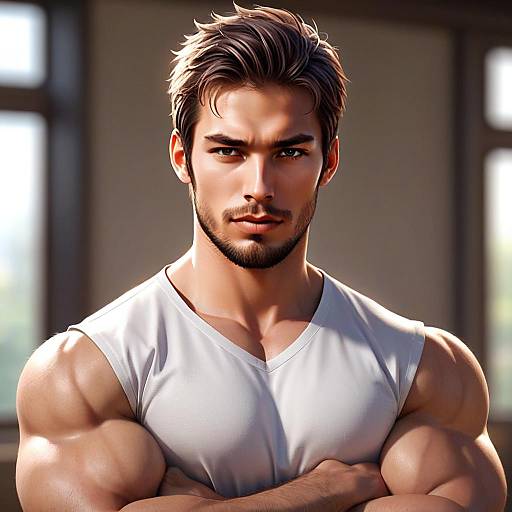 Digital Rendering of Muscular Young Man with Crossed Arms