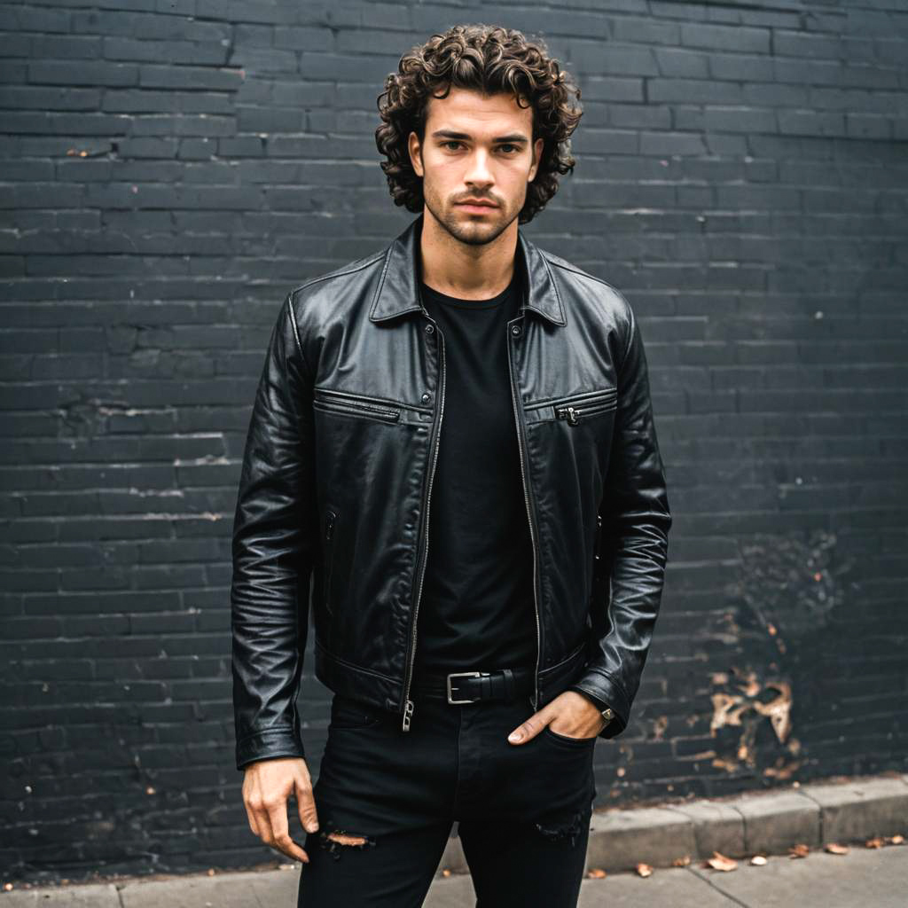 Stylish Young Man in Black Leather Jacket