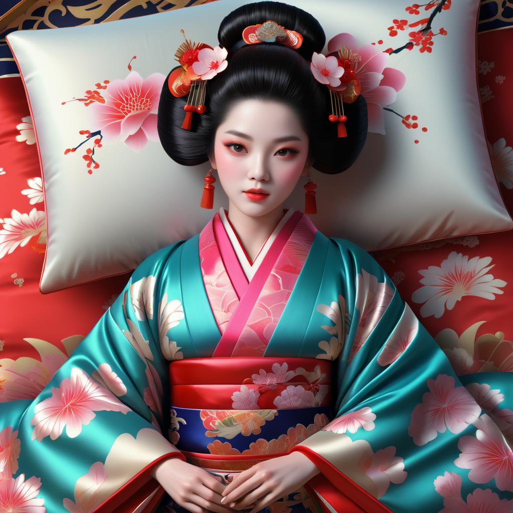 Woman in Kimono Reclining with Floral Pillow