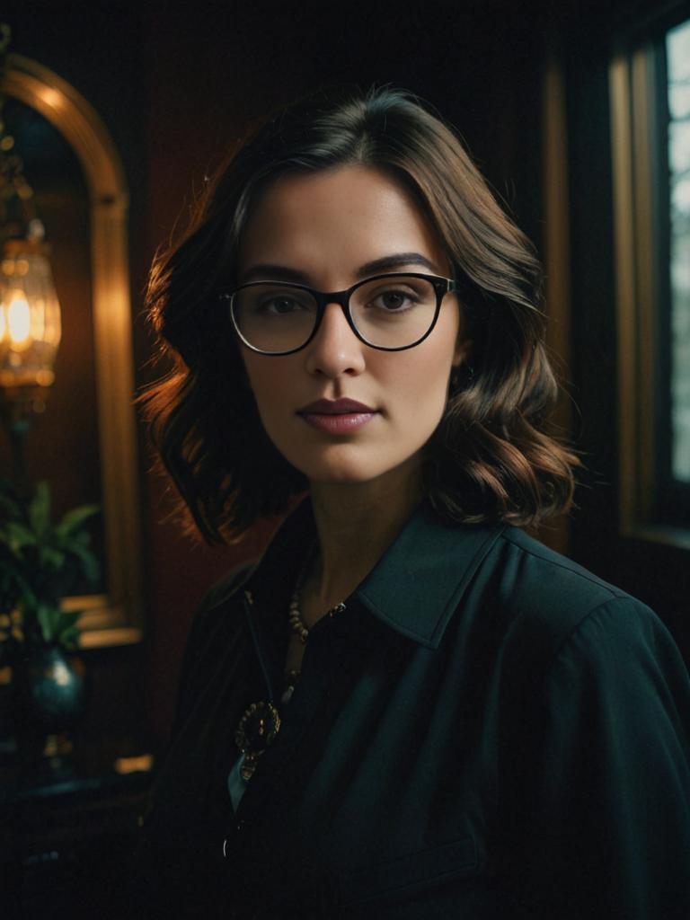 Thoughtful Portrait of a Woman with Glasses