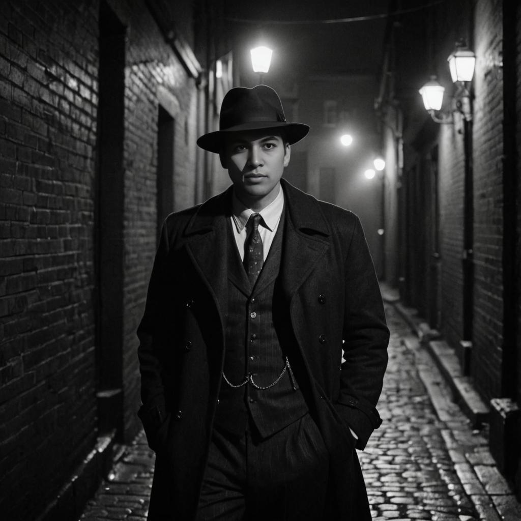 Vintage Man in Dimly Lit Alleyway