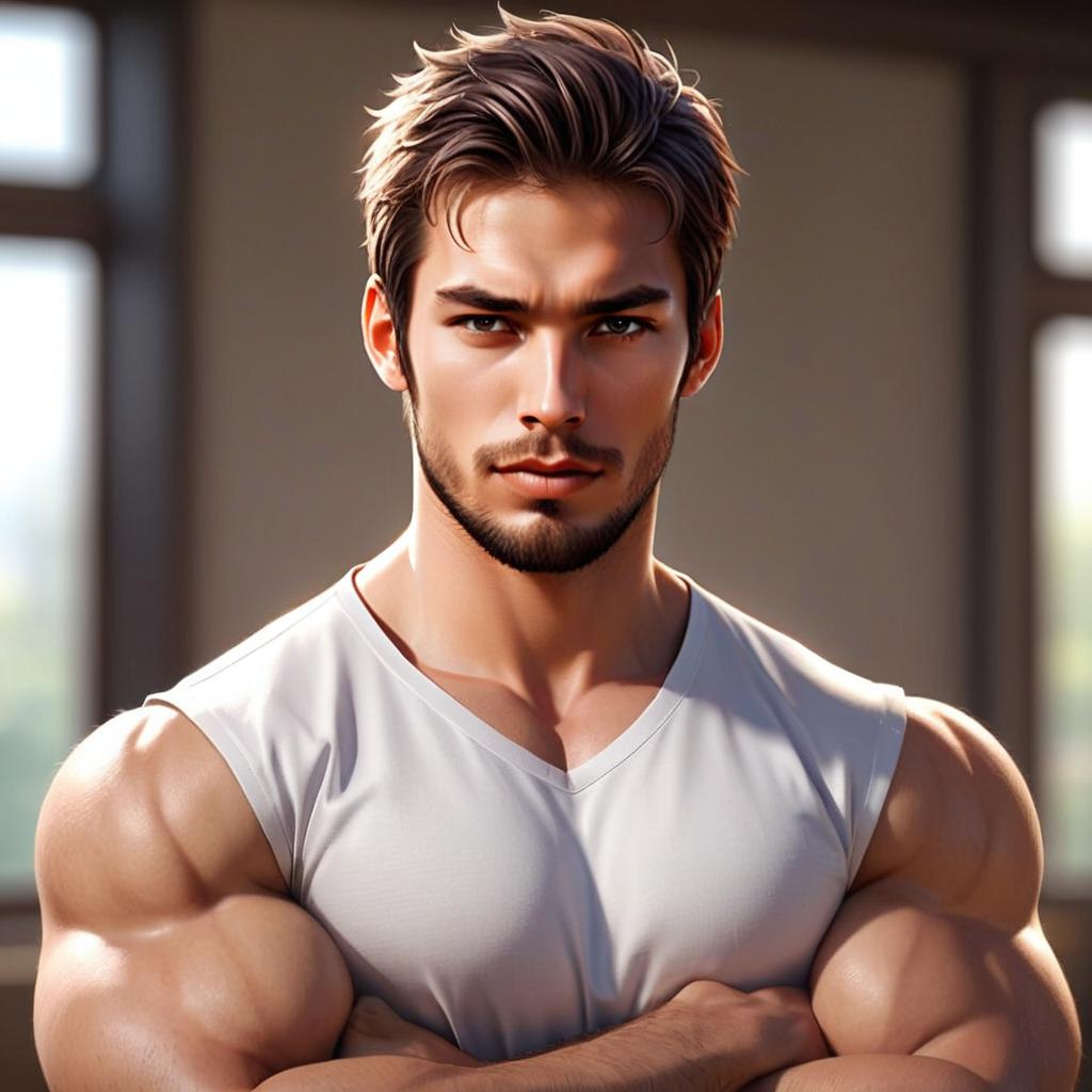 Digital Rendering of Muscular Young Man with Crossed Arms