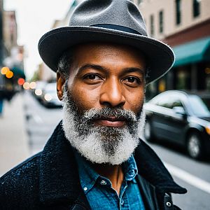 Stylish Mature Man with Gray Beard on City Street