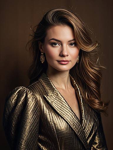 Woman in Metallic Gold Designer Jacket Fashion Portrait