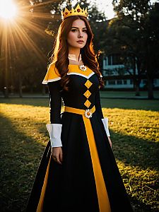 Realistic Flare Corona Costume Woman Cosplay with Golden Crown