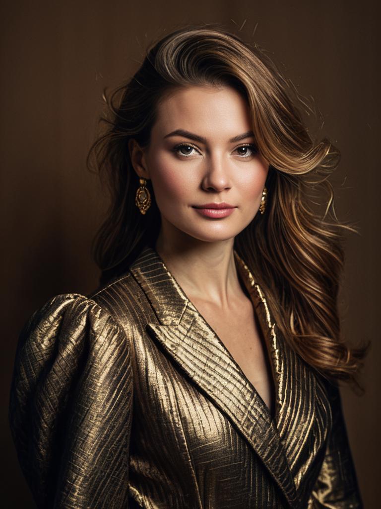 Woman in Metallic Gold Designer Jacket Fashion Portrait