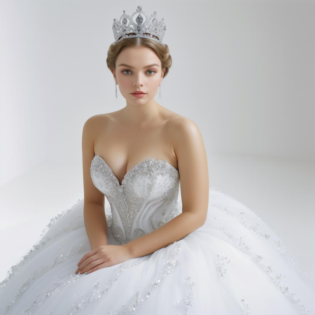 Elegant Woman in White Gown with Tiara