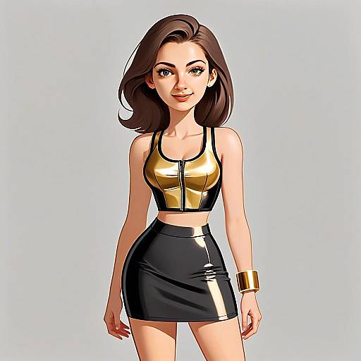Stylish Woman with Edgy Metallic Outfit and Confident Smile Digital Illustration