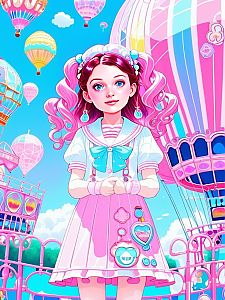 Young Girl with Pink Hair in Pastel Sailor Dress