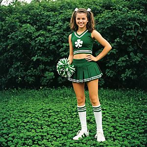 Young Woman in Green Cheerleader Outfit Outdoors