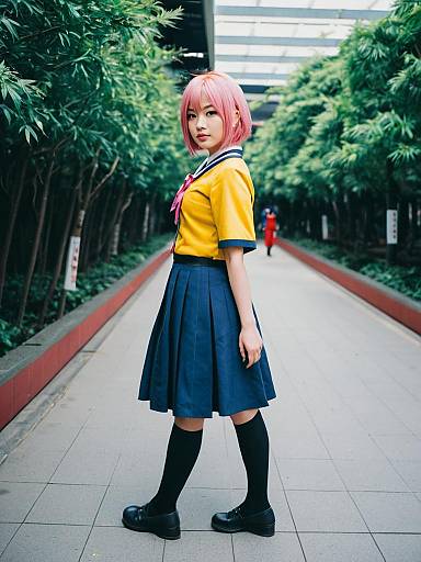 Haruhara Haruko Cosplay in Vibrant Yellow and Blue Japanese School Uniform