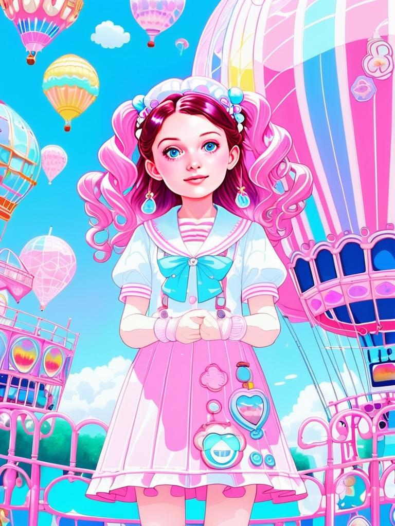 Young Girl with Pink Hair in Pastel Sailor Dress