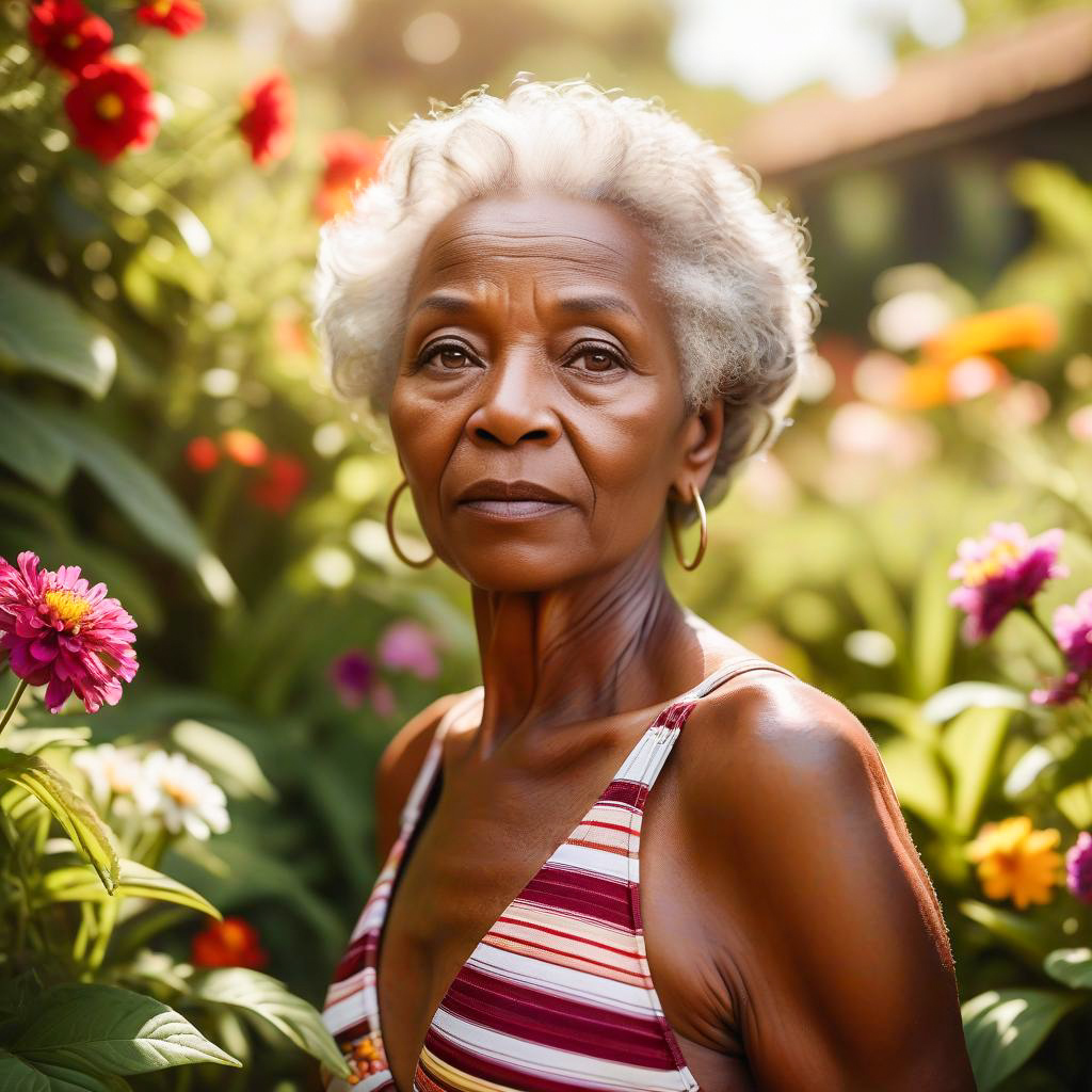 Mature Woman in Vibrant Garden Mature Woman in Vibrant Garden