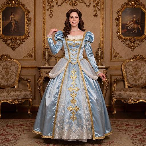 Woman Wearing Elegant 18th Century Rococo Style Gown in Vintage Room