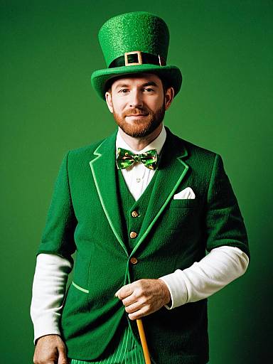 Man in Leprechaun Golfer Costume Waist Up Editorial Portrait