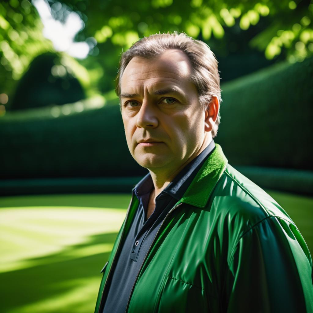 Contemplative Man in Lush Garden