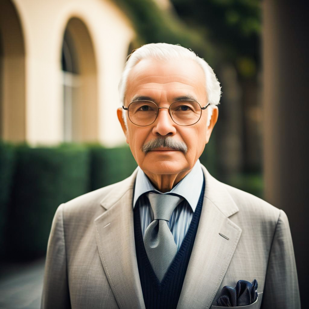 Sophisticated Elderly Man in Grey Suit