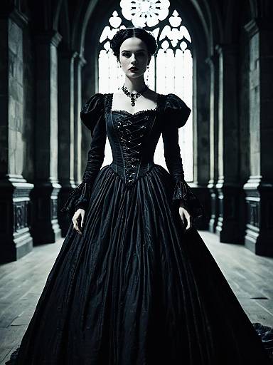 Woman in Gothic Gown Cinematic Realism Moody Editorial Fashion Shot