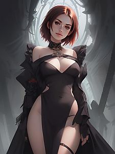 Elegant Woman in Black Dress Digital Fantasy Illustration