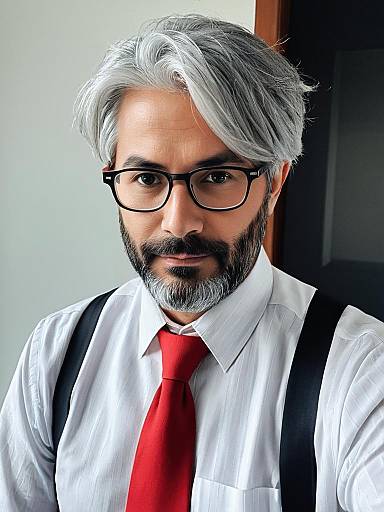 Professional Middle-Aged Man with Gray Hair and Red Tie